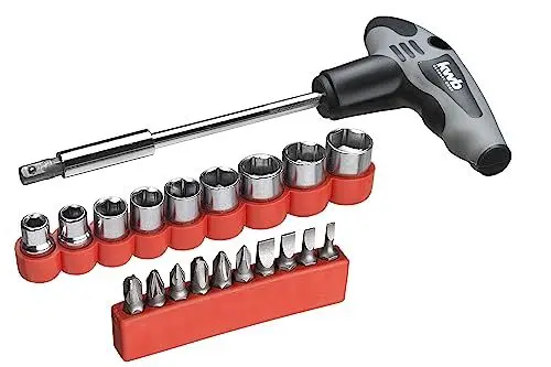 Produktbild: kwb T-Griff Schraubendreher-Set - 21-teilig mit Bit-Aufnahme und Stecknüssen - Ideal für leichte Schraubarbeiten im Auto, Motorrad und Haushalt