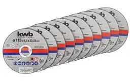 Produktbild: kwb Trennscheiben Dünn Winkelschleifer 115 mm - Trenn-Scheibe für Edelstahl INOX - Aufbewahrungsdose inkl. Ohrstöpsel - ABM. 115 x 1 x 22,23, Ø