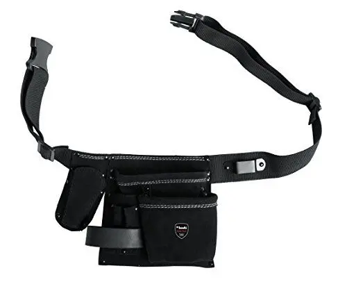 Produktbild: kwb Werkzeug-Tasche Leder mit Gürtel – Vielseitige Werkzeugtasche für Handwerker, Profis und Heimwerker – Robustes Rindsspaltleder, 5 Fächer, Hammerhalter, Messertasche und Halter für Bandmaß