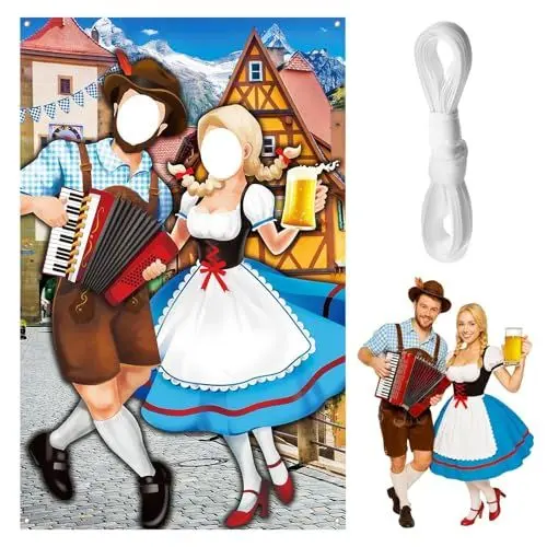 Produktbild: KWJEIULSOQ Oktoberfest Deko，Oktoberfest Foto Requisit Banne, Bayerische Hintergrund Tür Dekoration, Party Requisiten 10 M Langes Schlüsselband Mitgeliefert