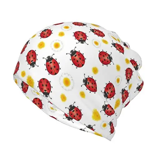Produktbild: KWQDOZF Marienkäfer-Beanie-Mütze, Chemo-Mütze, Krebs-Kopfbedeckung, Totenkopf-Mütze, Slouchy-Beanie, gestrickte Totenkopf-Mütze für Damen und Herren