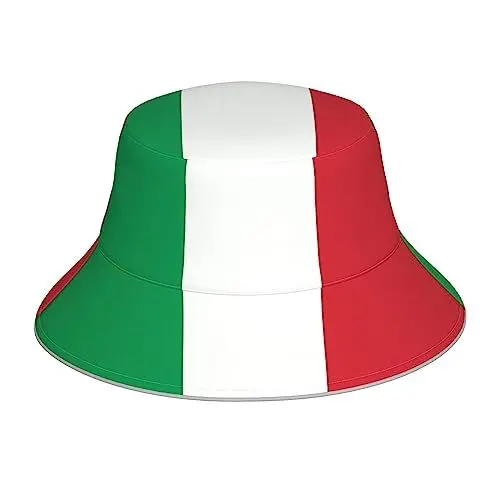 Produktbild: KWQDOZF Wendbarer Fischerhut mit Italien-Flaggenmuster – Unisex-Schutz-Kopfbedeckung für Camping und Outdoor-Aktivitäten