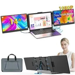 Produktbild: Kwumsy Tragbarer Monitor Für Laptop-14 Zoll FHD 1080p Dual Triple Monitor Screen Extender,Plug & Play Kein Treiber Kompatibel Windows/Mac/Chrome für 13''-17,3''Maximale Breite 405mm Laptop/Typ-C/HDMI