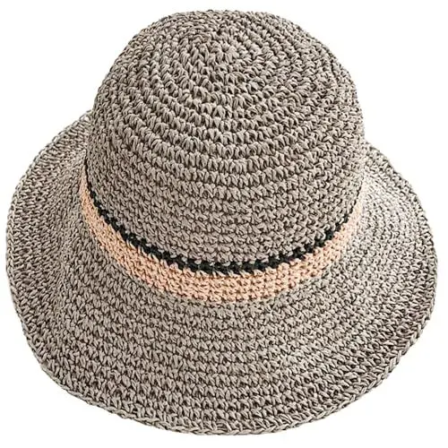 Produktbild: KXF Damen Sonnenhut Faltbar Packbar Up Brim Bucket Cap Floppy Straw Sonnenhut für Urlaub Sommer Strand Wandern, Verstellbare Passform, grau, Einheitsgröße