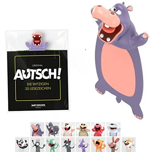 Produktbild: KXT Witzige 3D Lesezeichen - Original AUTSCH! Cartoon Tiere - Lustiges Geschenk für Kinder und Erwachsene (Flusspferd)