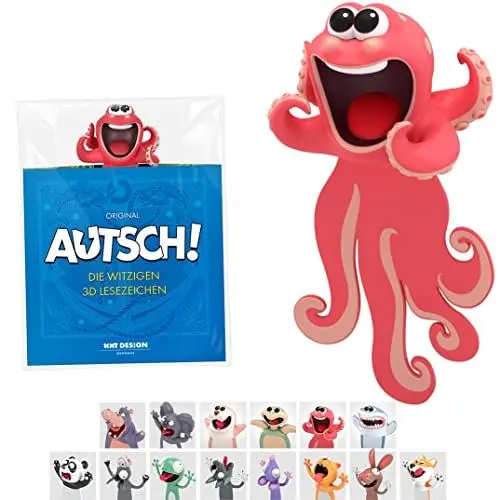 Produktbild: KXT Witzige 3D Lesezeichen - Original AUTSCH! Cartoon Tiere - Lustiges Geschenk für Kinder und Erwachsenee (Krake)