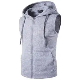 Produktbild: KXZD Zipped Hoodie ärmellos für Herren Sleeveless Fitness Kapuzenpullover Männer Sweater Trainingsweste Sweatshirt Tank Top Mit Kapuze Weste T-Shirt Tops, Light Grey, 3XL