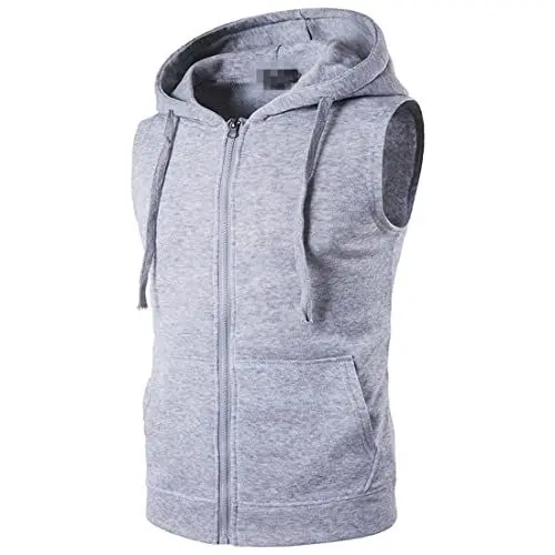 Produktbild: KXZD Zipped Hoodie ärmellos für Herren Sleeveless Fitness Kapuzenpullover Männer Sweater Trainingsweste Sweatshirt Tank Top Mit Kapuze Weste T-Shirt Tops, Light Grey, 3XL