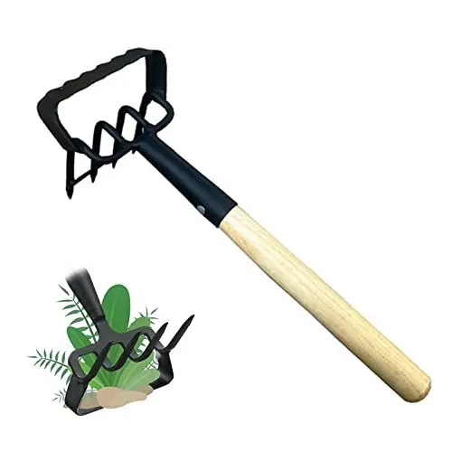 Produktbild: kyaoayo 2-in-1 Gartenhacke aus Stahl 4 Zinken, Handhacke Arbeitsbreite 10cm, Hacke mit Zwei Köpfen für die Pflege und den Unkraut, Gartenwerkzeuge zum Jäten und Auflockern des Bodens