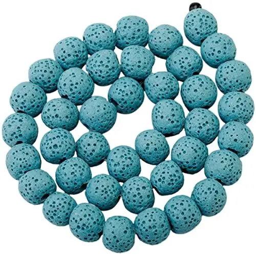 Produktbild: KYEYGWO 10 mm Runde Lavastein Perlen Strang für die Schmuckherstellung, Vulkangestein Lose-Perlen Halbedelsteine-Perlen Schmuck-Accessoires für DIY Design, Armband und Parfüm-Diffusor, Blau