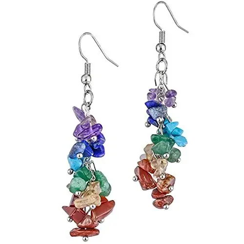 Produktbild: KYEYGWO 7 Chakren Stein Heilung Kristall Ohrringe für Damen, Stein Baumeln Haken Ohrrings Trommelsteine Ohrhänger Quarz Edelstein Ohrschmuck Stilvoll Scmuck für Frauen