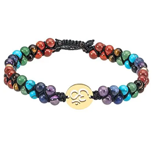 Produktbild: KYEYGWO 7 Chakren Stein Perlenarmband für Damen und Herren, Verstellbare Doppelt Geflochtenes Armbänder Kristall Chakren Armband Yoga-Armband Edelstein Schmuck