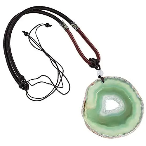 Produktbild: KYEYGWO Achat Anhänger Halskette Reiki Amulett Heilung Kristallstein Anhänger mit Einstellbarer Nylonschnur, 17.3