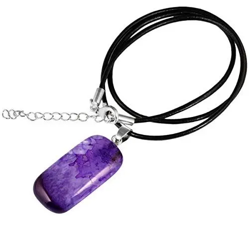 Produktbild: KYEYGWO Achat Stein Anhänger Halskette Amulet Reiki Healing Crystal Anhänger mit verstellbarem Lederband für Unisex, 44-45 cm