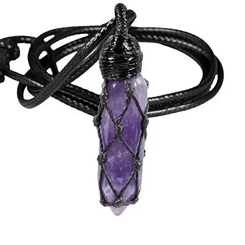 Produktbild: KYEYGWO Amethyst Heilstein Punkt Anhänger Halskette für Damen und Herren, Kristall Sechseckiger Anhängers Heilung Reiki Pendel Kette, Chakra Steinpendel Hexagon Schmuck