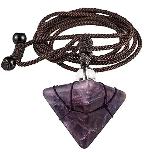 Produktbild: KYEYGWO Amethyst Stein Pyramide Anhänger für Damen und Herren, Kristall Quarz Spitze Heilung Halskette mit Einstellbare Nylonseil, Reiki Edelstein Pendel Kette Mode Schmuck für Amulett Glücksbringer