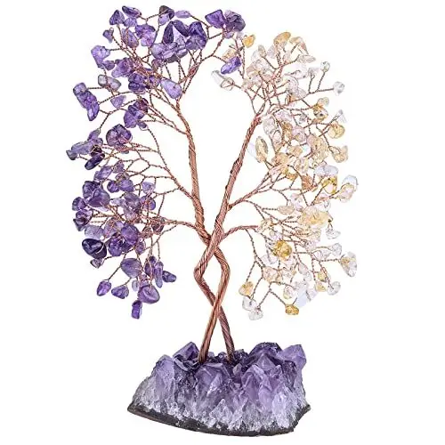 Produktbild: KYEYGWO Amethyst & Citrine Heilung Kristall Geldbaum auf Natürlichen Amethyst Drusensegment Rohstück Basis, Feng Shui Bonsai Baum Deko Stein Glückbaum Liebe Edelsteinbaum Ornament