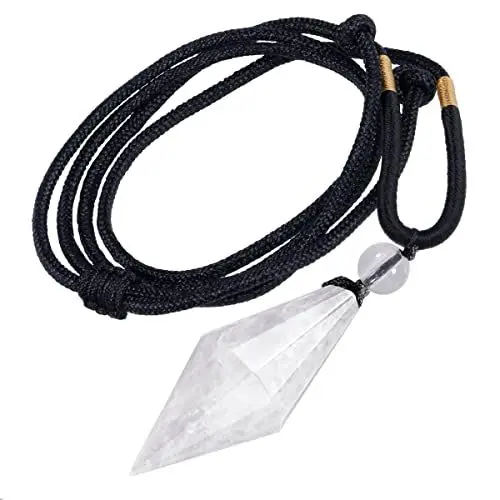Produktbild: KYEYGWO Bergkristall Doppelte Kristall Punkt Anhänger für Damen und Herren, Verstellbare Doppelspitze Edelstein Halskette Kegel Stein Pendel Chakra Schmuck für Reiki Heilung Dowsing Meditation