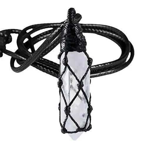 Produktbild: KYEYGWO Bergkristall Heilstein Punkt Anhänger Halskette für Damen und Herren, Kristall Sechseckiger Anhängers Heilung Reiki Pendel Kette, Chakra Steinpendel Hexagon Schmuck