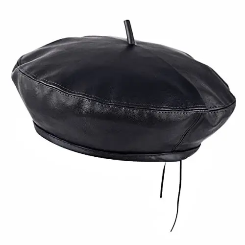 Produktbild: KYEYGWO Damen Barett Hut aus PU Leder, Verstellbar Französischer Baskenmütze Einfarbig Casual Maler Kappe Klassischer Outdoor Mütze für Frauen, Schwarz