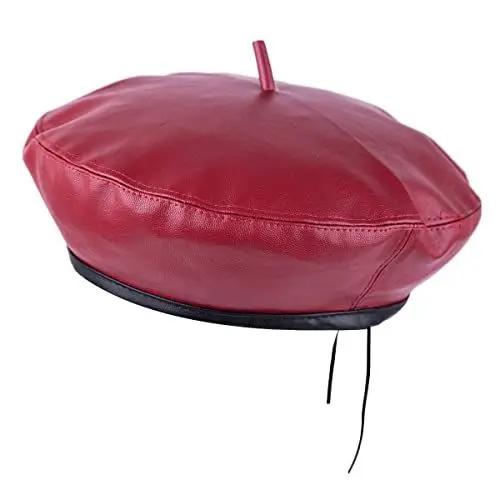 Produktbild: KYEYGWO Damen Barett Hut aus PU Leder, Verstellbar Französischer Baskenmütze Einfarbig Casual Maler Kappe Klassischer Outdoor Mütze für Frauen, Rot