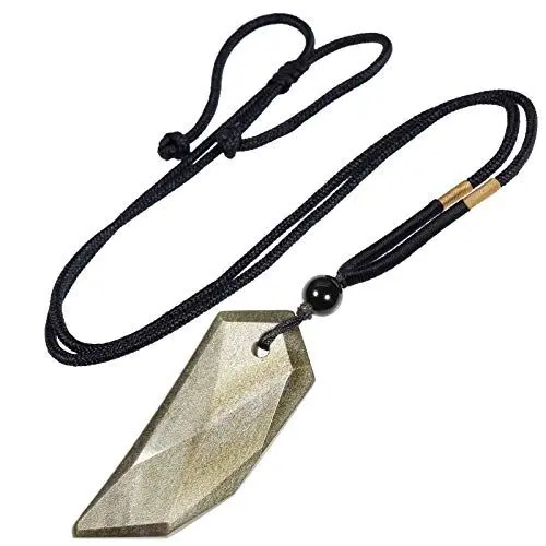 Produktbild: KYEYGWO Golden Obsidian Heilung Kristall Spitzer Anhänger mit Einstellbare Nylon Seil, Stein Wolfszahn Anhängers Halskette Edelstein Amulett Schmuck für Damen und Herren