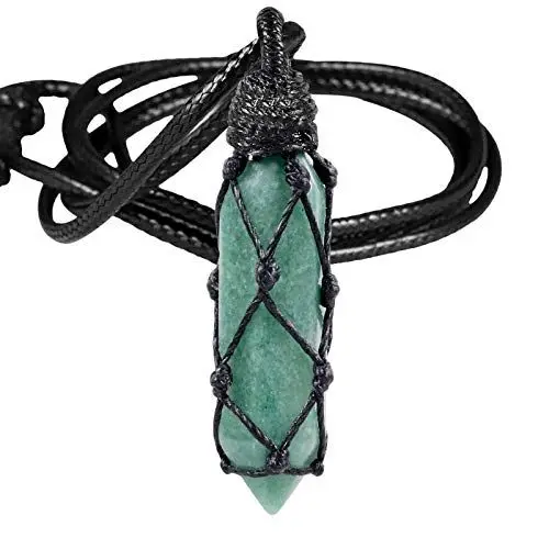 Produktbild: KYEYGWO Grüner Aventurin Heilstein Punkt Anhänger Halskette für Damen und Herren, Kristall Sechseckiger Anhängers Heilung Reiki Pendel Kette, Chakra Steinpendel Hexagon Schmuck
