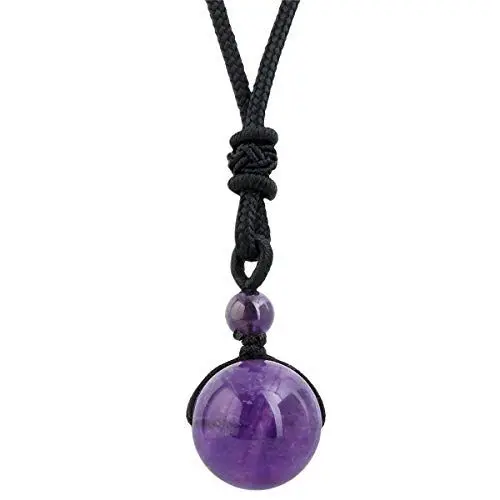Produktbild: KYEYGWO Handgefertigt Natürlicher Edelstein Ball Einstellbar Segen Anhänger Halsketten für Damen und Herren - Amethyst