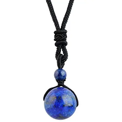 Produktbild: KYEYGWO Handgefertigt Natürlicher Edelstein Ball Einstellbar Segen Anhänger Halsketten für Damen und Herren - Lapislazuli
