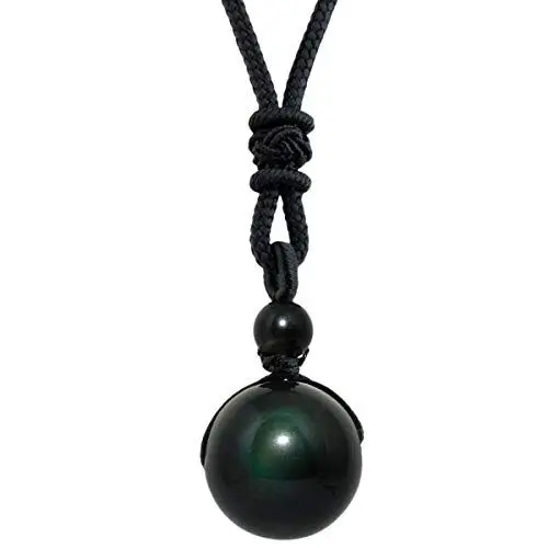 Produktbild: KYEYGWO Handgefertigt Natürlicher Edelstein Ball Einstellbar Segen Anhänger Halsketten für Damen und Herren - Regenbogen Obsidian