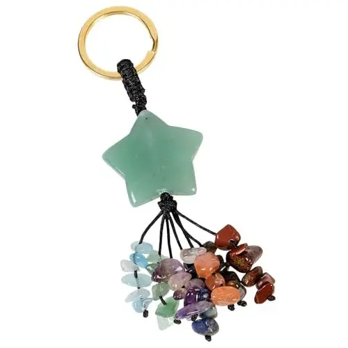 Produktbild: KYEYGWO Heilung Grüner Howlit Türkis Kristall Stern Schlüsselanhänger für Unisex, 7 Chakra Stein Glücksbringer Schlüsselring Deko Heilstein Taschenanhänger Anhänger