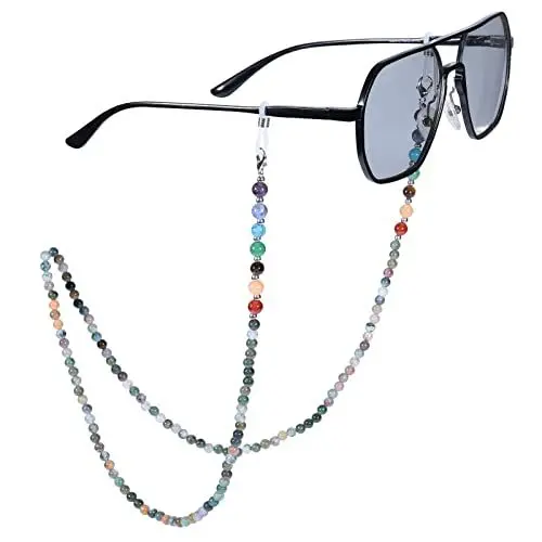 Produktbild: KYEYGWO Indischer Achat 7 Chakren Stein Perlen Brillenkette für Unisex, Reiki Kristall Brillenband Edelstein Brillenkordel Mode Kette Brillenschnur für Sonnenbrillen, Myopiebrille, Lesebrillen