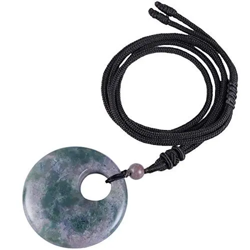 Produktbild: KYEYGWO Indischer Achat Unisex Edelstein Donut Anhänger mit Einstellbare Nylonseil, Heilung Kristall Runden Halskette Friedensschnalle Schmuck Stein Amulett für Glücksbringer