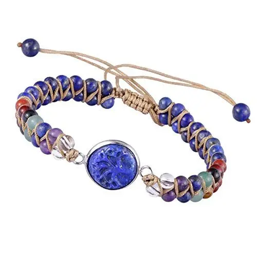 Produktbild: KYEYGWO Lapis Lazuli Kristall Baum des Lebens Armband für Damen und Herren, Einstellbare Doppelt Geflochtenes Armbänder 7 Chakra Stein Perlenarmband Yoga-Armband Edelstein Schmuck