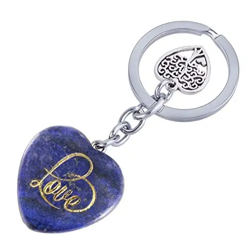 Produktbild: KYEYGWO Lapislazuli Heilung Kristall Herz Schlüsselanhänger mit Love Geschnitzte, Baum des Lebens Schlüsselring Deko Herzform Stein Taschenanhänger Leibe Anhänger für Damen und Herren
