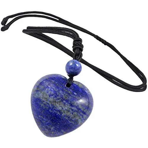 Produktbild: KYEYGWO Lapislazuli Kristall Herz Anhänger für Damen und Herren, Reiki Heilung Stein Halskette Herzform Edelstein Ketten Liebe Amulett Segen Schmuck mit Einstellbare Nylon Seil