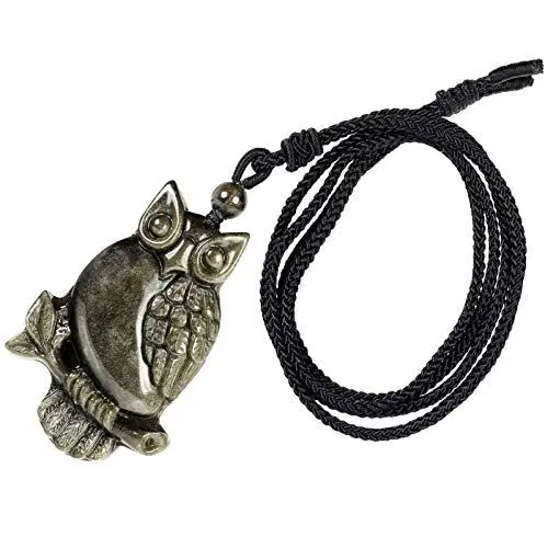 Produktbild: KYEYGWO Natürlicher Golden Obsidian Eule Anhänger mit Einstellbare Nylon Seil, Geschnitzt Stein Anhängers Heilung Kristall Halskette Edelstein Amulett Schmuck für Damen und Herren