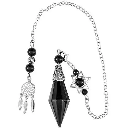 Produktbild: KYEYGWO Obsidian Kegel Stein Pendel für Damen und Herren, Doppelte Kristall Punkt Pendels Doppelspitze Quarz Edelstein Anhänger für Divination Meditation Scrying Balance Reiki Heilung