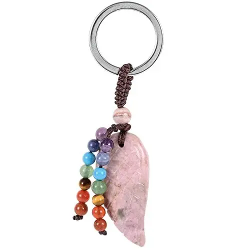 Produktbild: KYEYGWO Rhodonit Heilung Kristall Engelsflügel Schlüsselanhänger für Unisex, 7 Chakra Stein Schlüsselring Deko Heilstein Flügel Taschenanhänger Glücksbringer Anhänger für Schlüsselband
