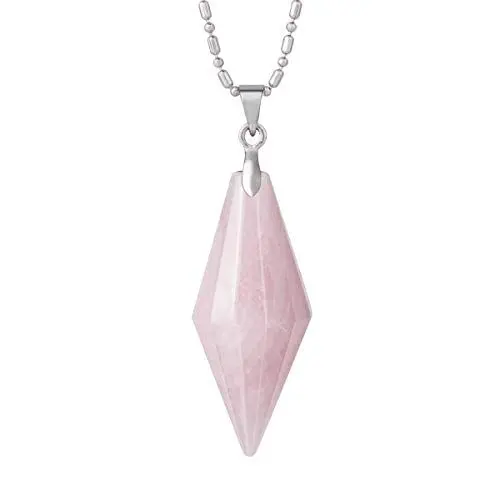 Produktbild: KYEYGWO Rosenquarz Doppelte Kristall Punkt Anhänger für Damen und Herren, Kegel Stein Pendel Doppelspitze Quarz Edelstein Halskette für Reiki Heilung Dowsing Meditation