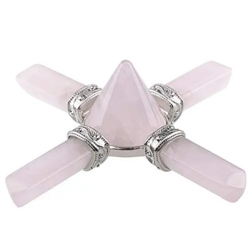 Produktbild: KYEYGWO Rosenquarz Energie Pyramide Edelstein mit Vier Richtungspunkte, Reiki Heilung Kristall Punkt Pyramiden Heilstein Feng Shui Dekoration für Chakra Balancing, Meditation, Kristalltherapie