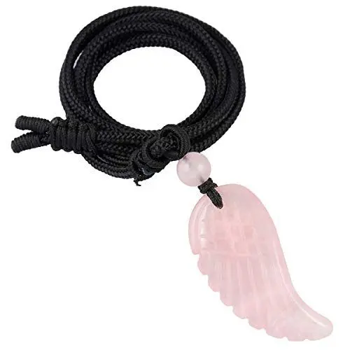 Produktbild: KYEYGWO Unisex Kristall Engelsflügel Anhänger mit Einstellbarer Nylonseil, Stein Halskette Heilstein Flügel Ketten Amulette Schmuck für Damen und Herren, Rosenquarz