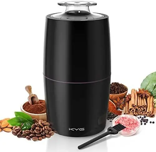 Produktbild: KYG Kaffeemühle Elektrisch 300W Motor 70g Fassungsvermögen Elektrische Propellermühlen Sicherheitsschloss mit 304 Edelstahlmesser & Geräuscharm 45dB für Kaffeebohnen, Nüsse, Gewürze,uzw