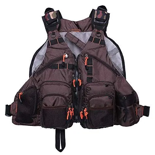 Produktbild: Kylebooker Fliegenfischen Weste Angelweste Einstellbare Größe Maschen Mutil-Taschen Jacke (Braun)