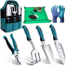 Produktbild: Kynup Gartenwerkzeug-Set, 7 Stück Garten Hand Werkzeuge, Rost-Sicht Gartenarbeit Set mit dauerhafter Aufbewahrungstasche, Ergonomischer Anti-Rutsch-Griff, ideale Gartengeschenke für Frauen und Männer