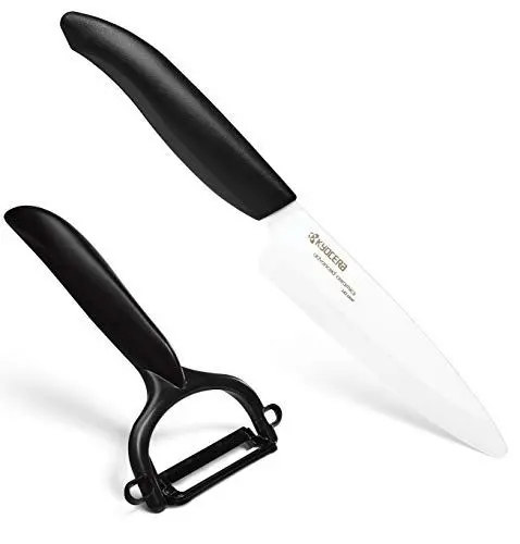 Produktbild: Kyocera GEN Starterset Keramik Obst- & Gemüsemesser mit Schäler | Klinge 11 cm | ergonomischer Griff | extrem scharfes Küchenmesser und Sparschäler | Kochmesser Profi Messer