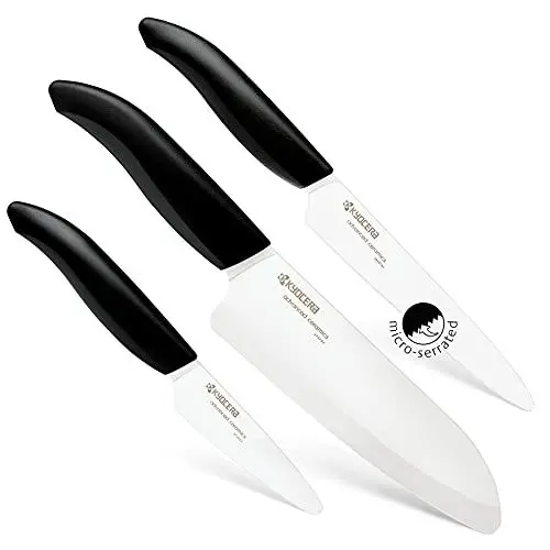 Produktbild: Kyocera Gen Messer WHBK 3er Set Keramikmesser, Keramik, Schwarz, 3-teiliges Messerset, 3