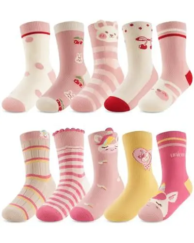 Produktbild: Kyopp 10 Paar Socken Kinder Mädchen 29-32 Funny Socken Rosa Lustig Animals Cotton Socken mit motiv Socks 29-32