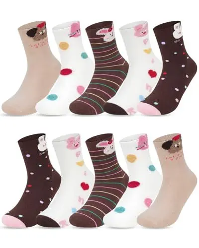 Produktbild: Kyopp 10 Paar Socken Kinder Mädchen Funny Socken Klassisch Lustig Cotton Socken mit motiv Socks 21-37