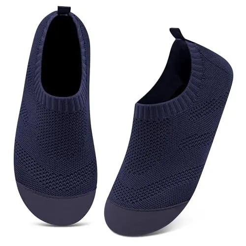 Produktbild: Kyopp Hausschuhe Damen Herren Atmungsaktive Rutschfest Hüttenschuhe Gummisohle Leichte Bequem Pantoffeln Slip on Stricken Barfußschuhe Slippers（Marineblau40/41EU）